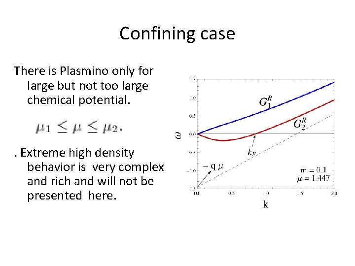 Confining case There is Plasmino only for large but not too large chemical potential.