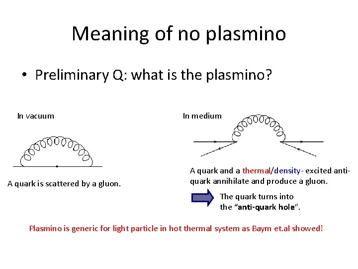 Meaning of no plasmino • Preliminary Q: what is the plasmino? In vacuum A