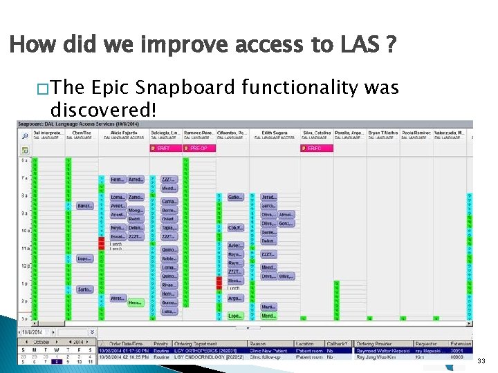 How did we improve access to LAS ? � The Epic Snapboard functionality was