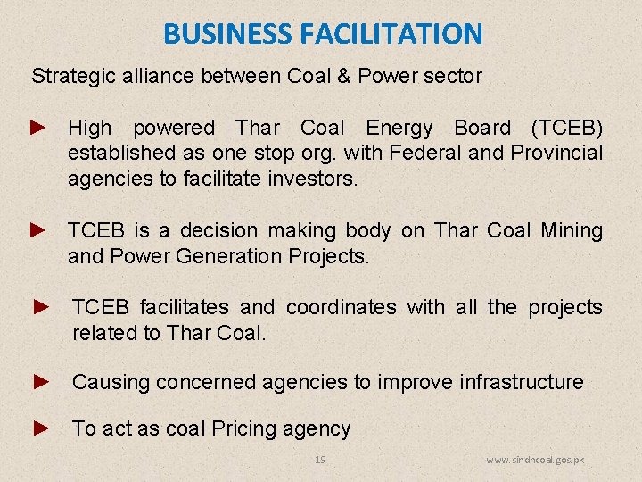 BUSINESS FACILITATION Strategic alliance between Coal & Power sector ► High powered Thar Coal