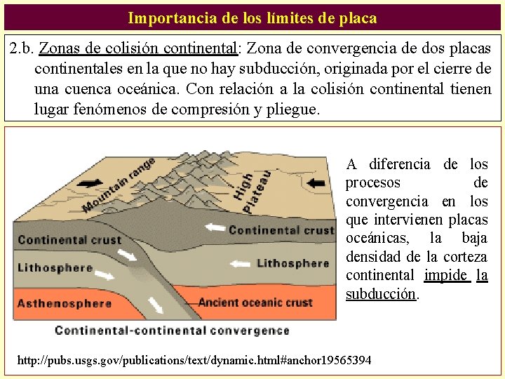 Importancia de los límites de placa 2. b. Zonas de colisión continental: Zona de