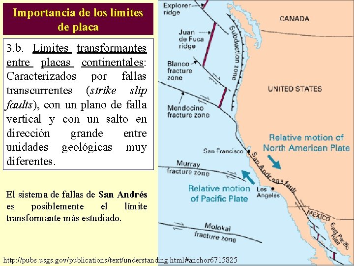 Importancia de los límites de placa 3. b. Límites transformantes entre placas continentales: Caracterizados