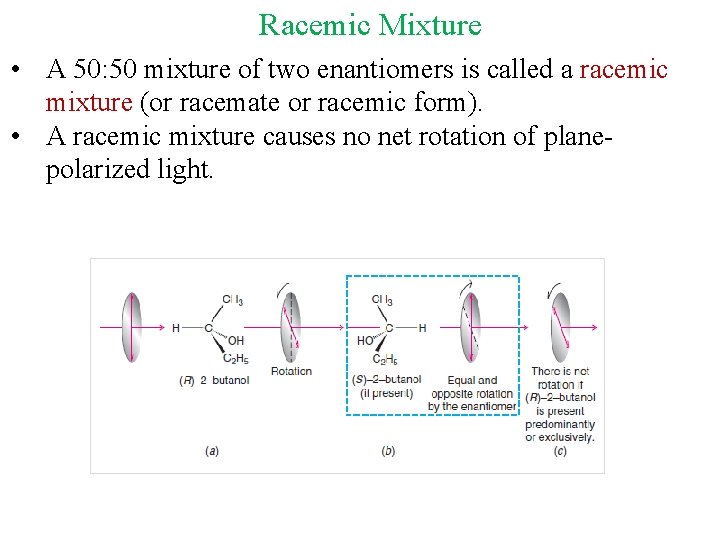 Racemic Mixture • A 50: 50 mixture of two enantiomers is called a racemic