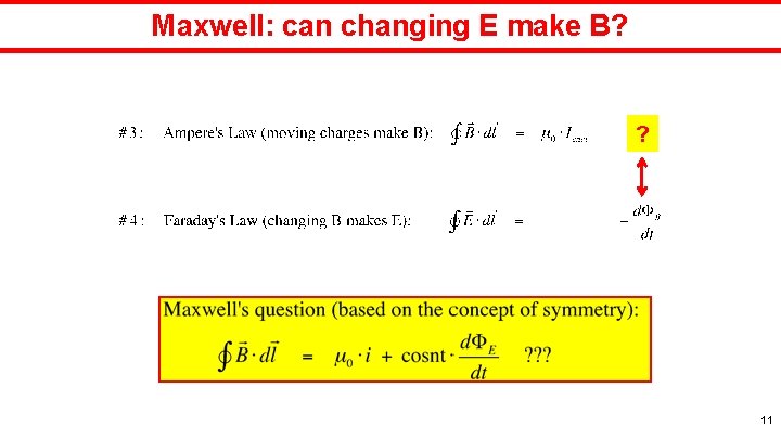 Maxwell: can changing E make B? ? 11 