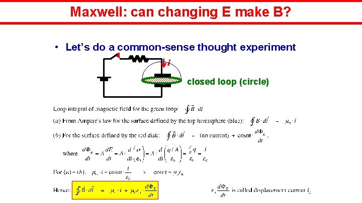 Maxwell: can changing E make B? • Let’s do a common-sense thought experiment i