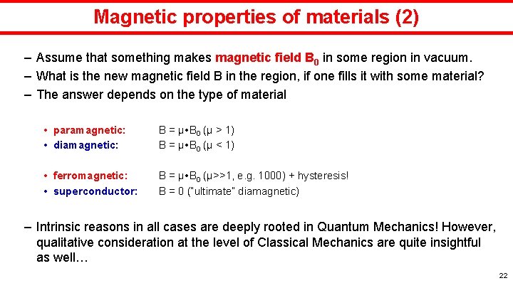 Magnetic properties of materials (2) – Assume that something makes magnetic field B 0