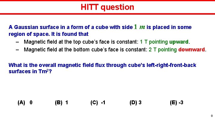 HITT question A Gaussian surface in a form of a cube with side 1