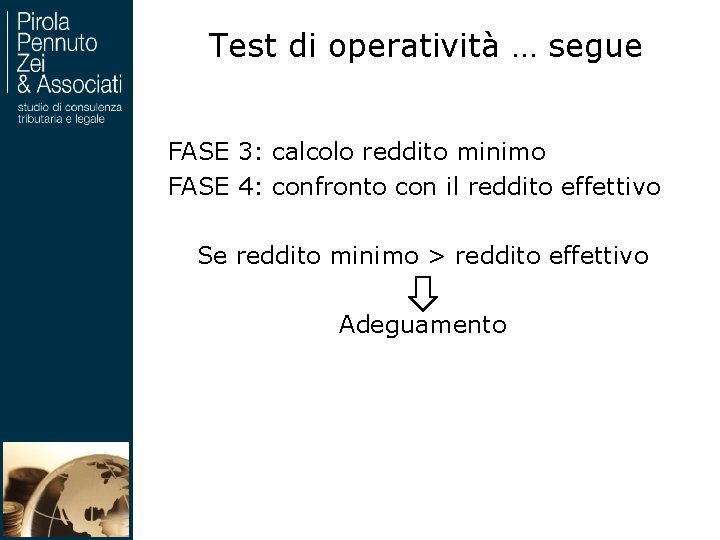 Test di operatività … segue FASE 3: calcolo reddito minimo FASE 4: confronto con