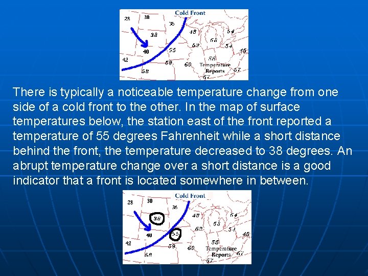 There is typically a noticeable temperature change from one side of a cold front