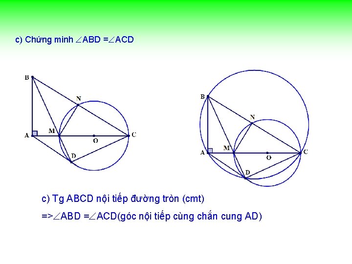 c) Chứng minh ABD = ACD c) Tg ABCD nội tiếp đường tròn (cmt)