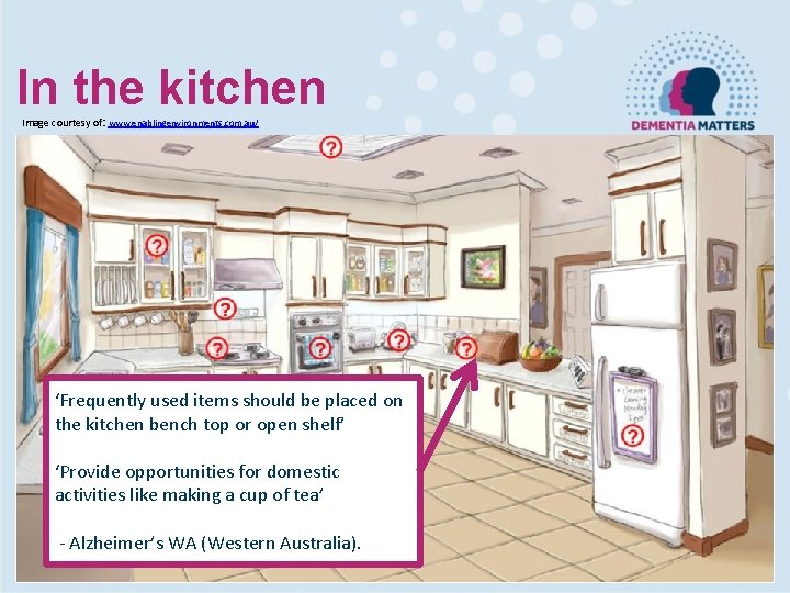 In the kitchen Image courtesy of: www. enablingenvironments. com. au/ ‘Frequently used items should