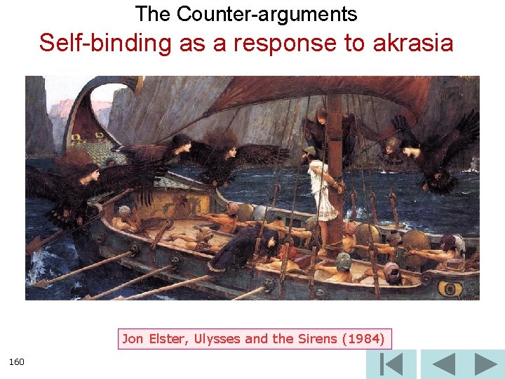 The Counter-arguments Self-binding as a response to akrasia Jon Elster, Ulysses and the Sirens