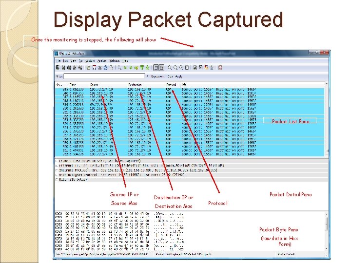Display Packet Captured Once the monitoring is stopped, the following will show Packet List