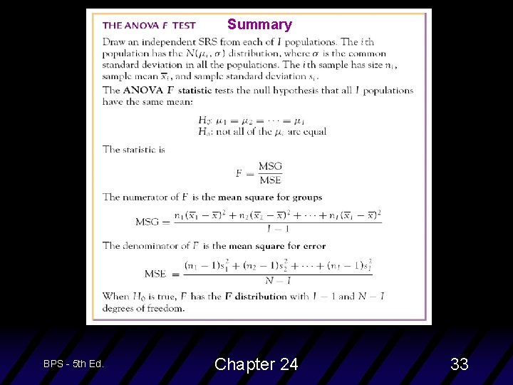 Summary BPS - 5 th Ed. Chapter 24 33 
