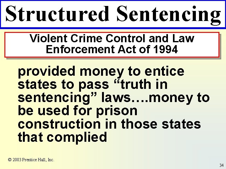Structured Sentencing Violent Crime Control and Law Enforcement Act of 1994 provided money to