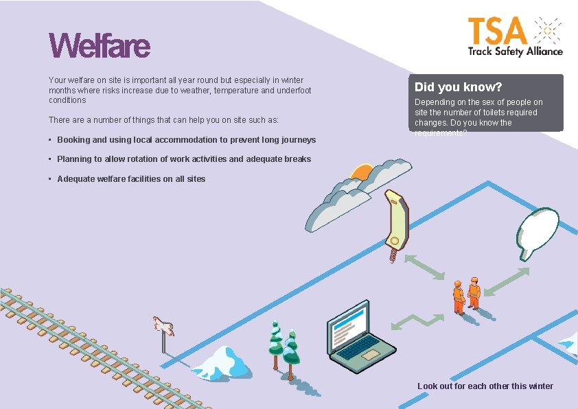 Welfare Your welfare on site is important all year round but especially in winter