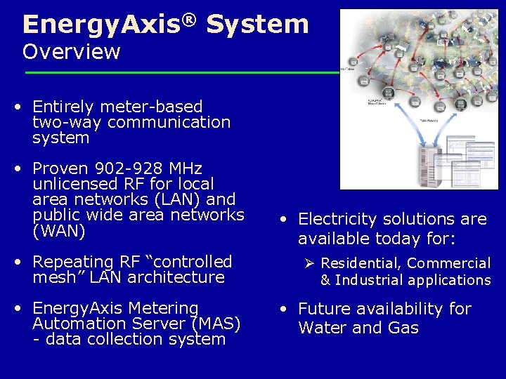 Energy. Axis® System Overview • Entirely meter-based two-way communication system • Proven 902 -928