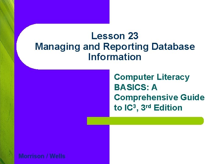 Lesson 23 Managing and Reporting Database Information Computer Literacy BASICS: A Comprehensive Guide to