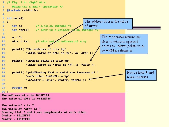 1 /* Fig. 7. 4: fig 07_04. c 2 Using the & and *