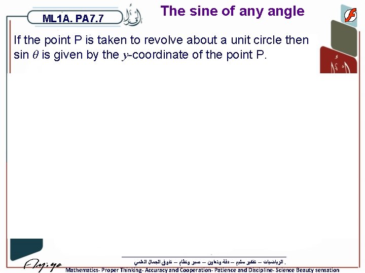 ML 1 A. PA 7. 7 The sine of any angle If the point