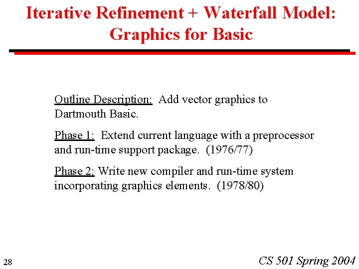 Iterative Refinement + Waterfall Model: Graphics for Basic Outline Description: Add vector graphics to