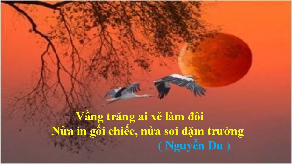 Vầng trăng ai xẻ làm đôi Nửa in gối chiếc, nửa soi dặm trường