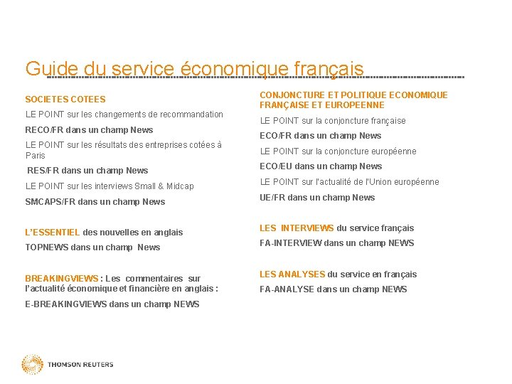 Guide du service économique français SOCIETES COTEES LE POINT sur les changements de recommandation