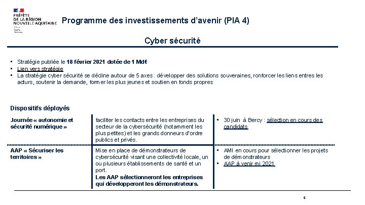Programme des investissements d’avenir (PIA 4) Cyber sécurité • Stratégie publiée le 18 février