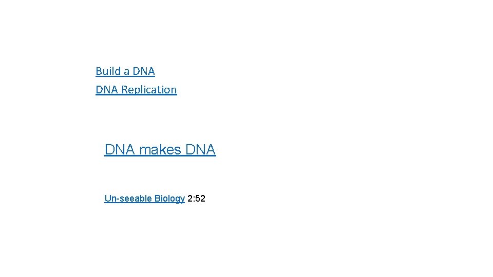 Build a DNA Replication DNA makes DNA Un-seeable Biology 2: 52 
