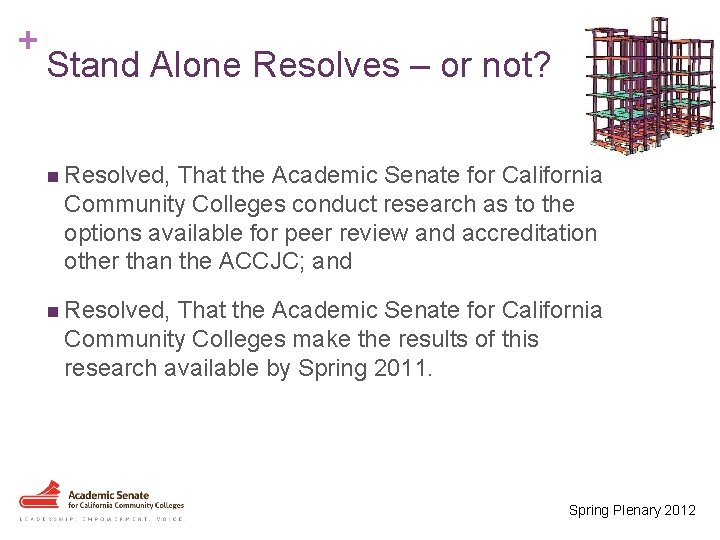 + Stand Alone Resolves – or not? n Resolved, That the Academic Senate for