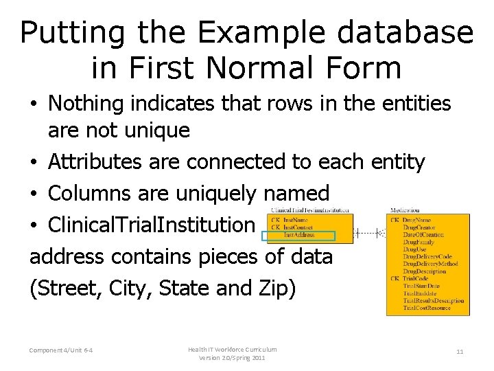 Putting the Example database in First Normal Form • Nothing indicates that rows in Putting the Example database in First Normal Form • Nothing indicates that rows in