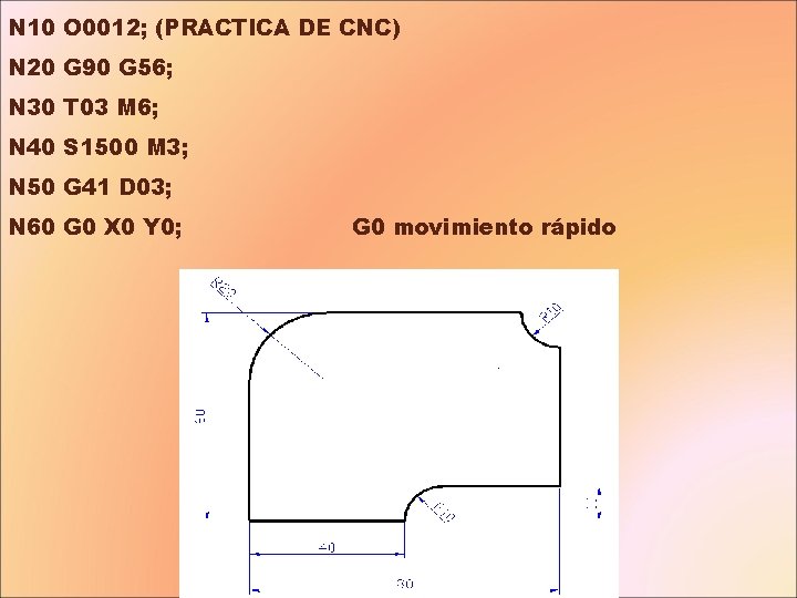 N 10 O 0012; (PRACTICA DE CNC) N 20 G 90 G 56; N