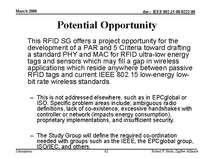 March 2008 doc. : IEEE 802. 15 -08 -0222 -00 Potential Opportunity This RFID