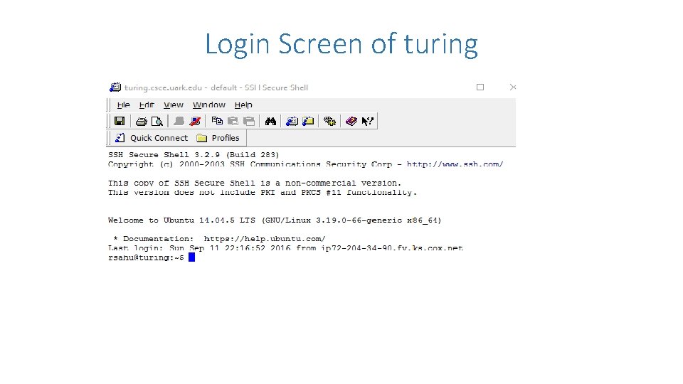 Login Screen of turing 