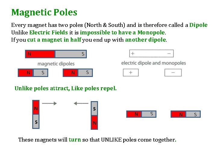 Magnetic Poles Every magnet has two poles (North & South) and is therefore called