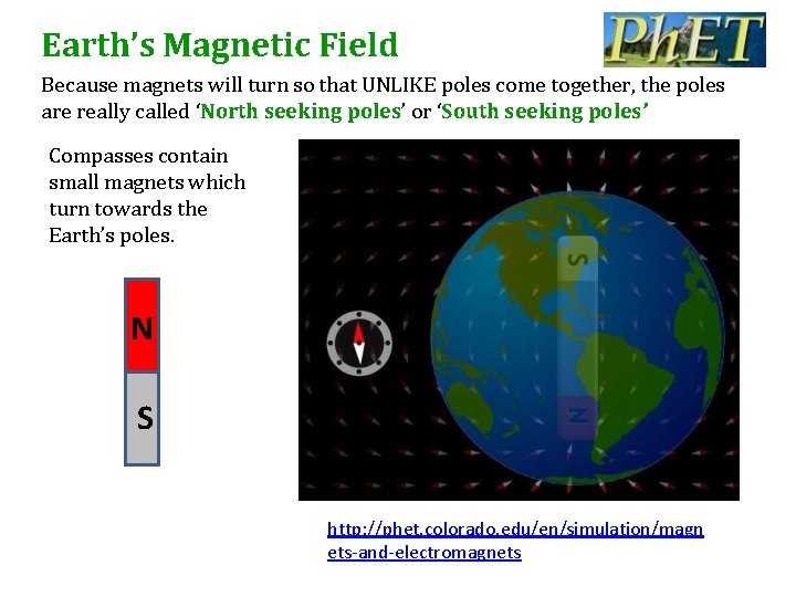 Earth’s Magnetic Field Because magnets will turn so that UNLIKE poles come together, the