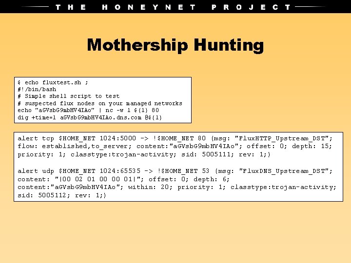 Mothership Hunting $ echo fluxtest. sh ; #!/bin/bash # Simple shell script to test