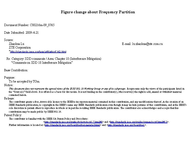 Figure change about Frequency Partition Document Number: C 80216 m-09_0765 Date Submitted: 2009 -4