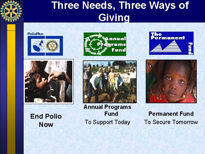Three Needs, Three Ways of Giving End Polio Now Annual Programs Fund To Support