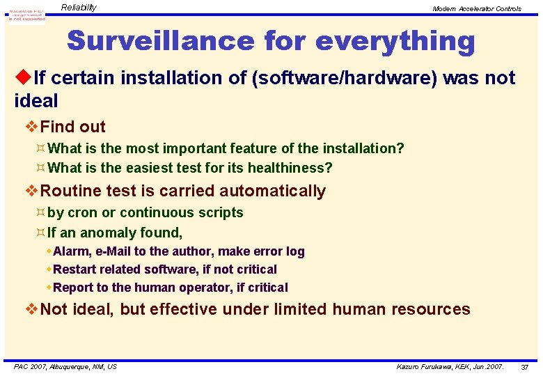Reliability Modern Accelerator Controls Surveillance for everything u. If certain installation of (software/hardware) was
