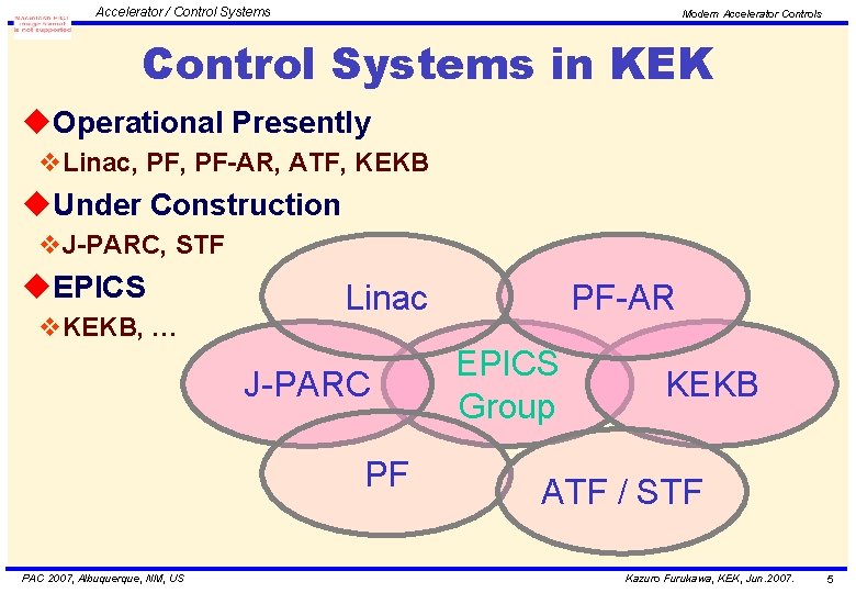 Accelerator / Control Systems Modern Accelerator Controls Control Systems in KEK u. Operational Presently