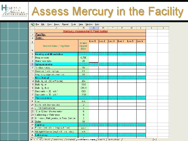Assess Mercury in the Facility 