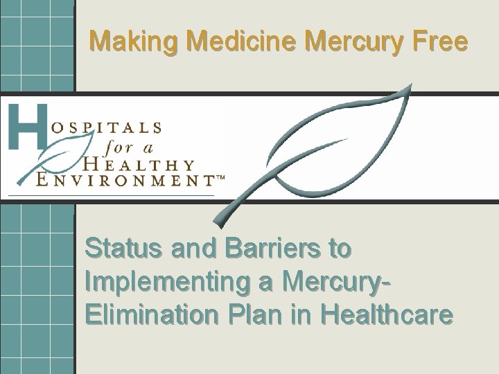 Making Medicine Mercury Free Status and Barriers to Implementing a Mercury. Elimination Plan in