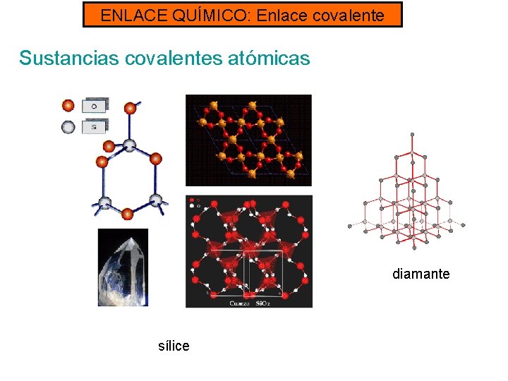 ENLACE QUÍMICO: Enlace covalente Sustancias covalentes atómicas diamante sílice 