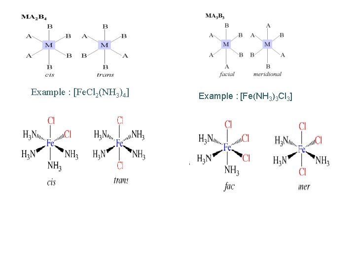 Example : [Fe. Cl 2(NH 3)4] Example : [Fe(NH 3)3 Cl 3] 