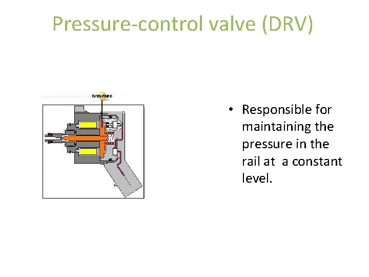 Pressure-control valve (DRV) • Responsible for maintaining the pressure in the rail at a