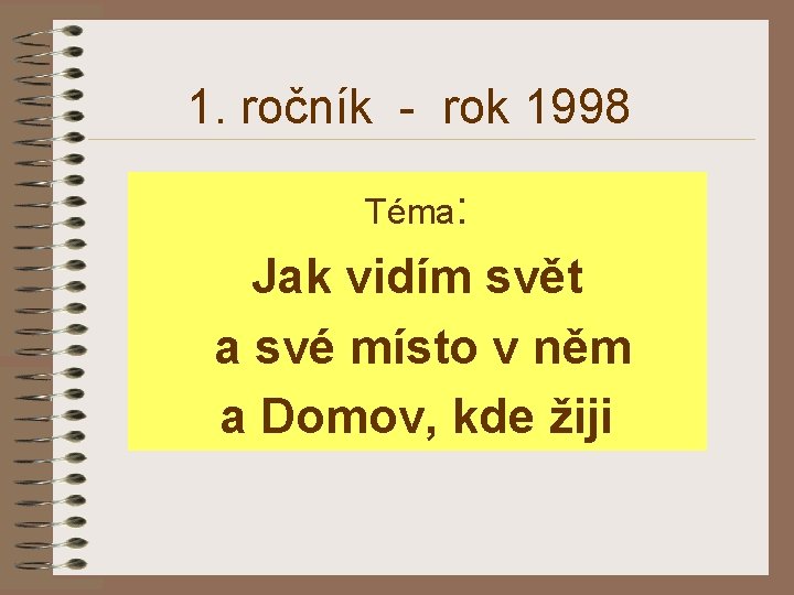 1. ročník - rok 1998 Téma: Jak vidím svět a své místo v něm