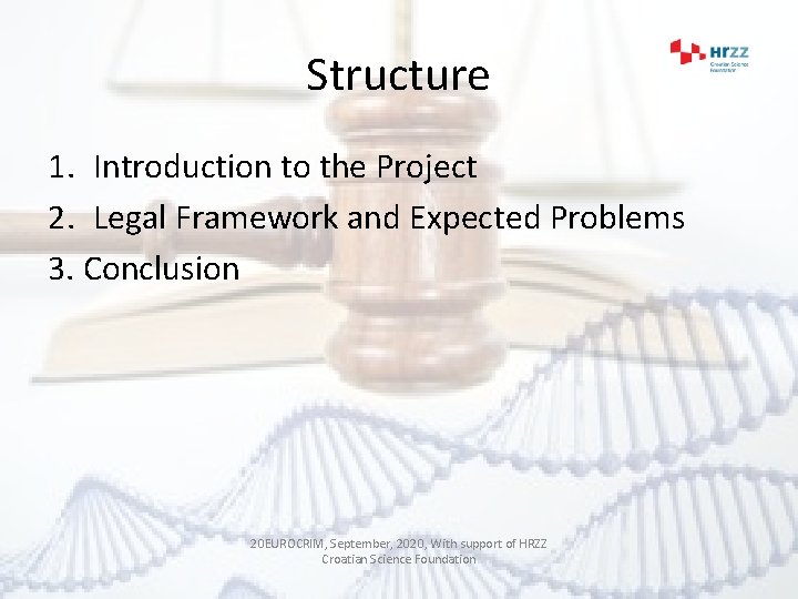 Structure 1. Introduction to the Project 2. Legal Framework and Expected Problems 3. Conclusion