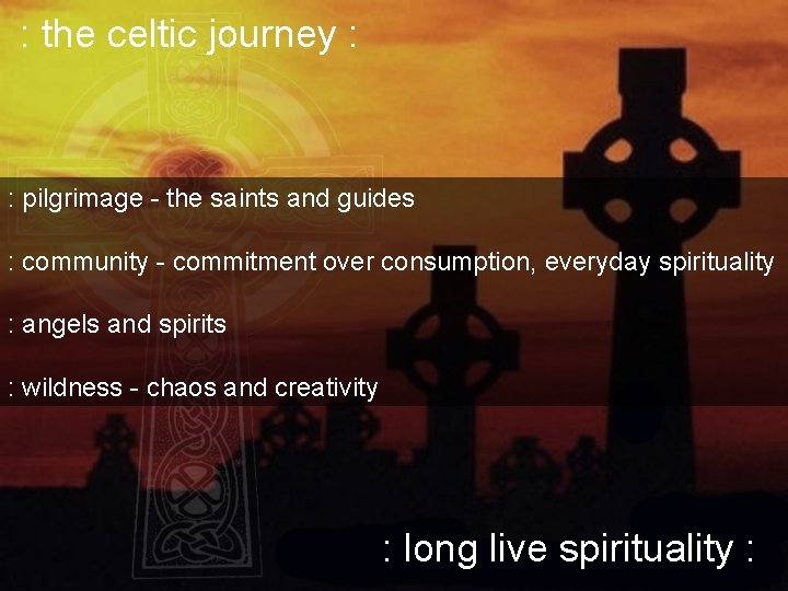 : the celtic journey : : pilgrimage - the saints and guides : community