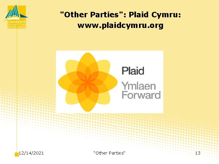 "Other Parties": Plaid Cymru: www. plaidcymru. org 12/14/2021 "Other Parties" 13 